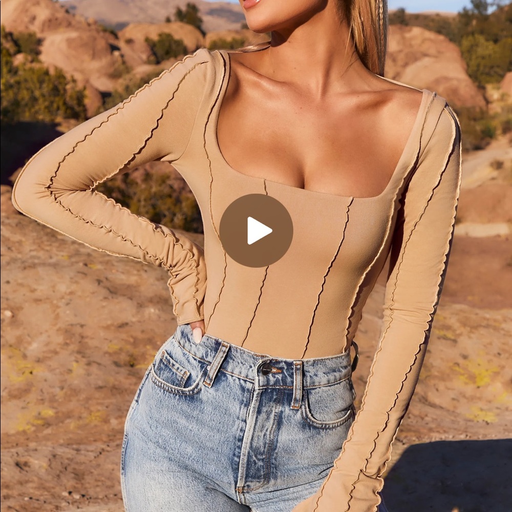 Oh Polly exposed seams beige bodysuit